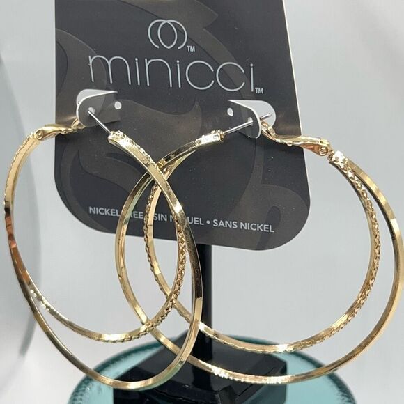 Minicci Gold Double Hoop Oversize  Earrings $16ea / 3 for $25 - Picture 1 of 6